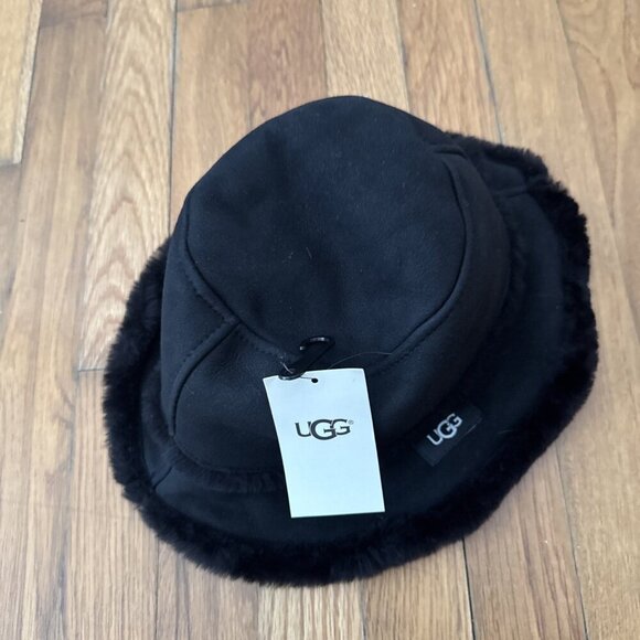 UGG Sheepskin Shearling Bucket Hat Black Size Large/Extra Large - Picture 3 of 6